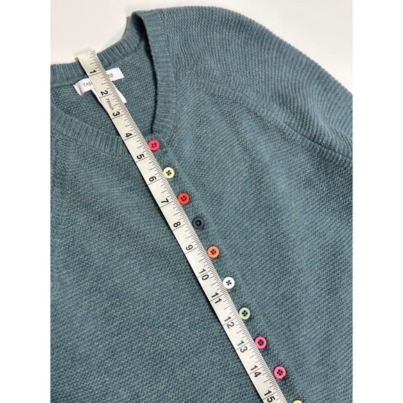 TABITHA WEBB size L fits M Teal Multicolor Buttons Cardigan Sweater Wool Granny - Picture 3 of 11